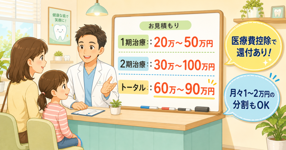 子供の歯列矯正の費用相場|1期から始めた場合と2期のみの場合をトータルで比較