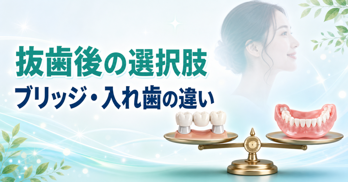 歯を削る？老ける？抜歯後の選択肢｜ブリッジと入れ歯の費用・寿命比較