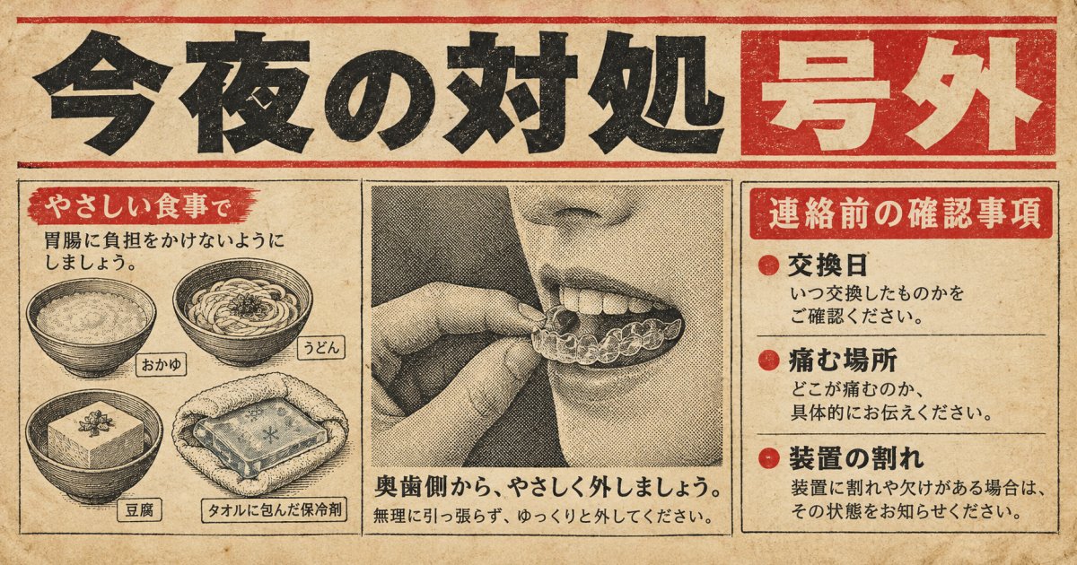 今夜できる痛みへの対処と、装置を確認する手順